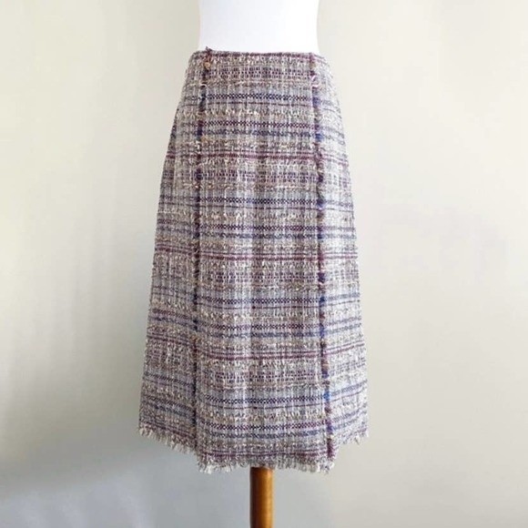 DVF Brown Multi Tweed A-line Fringe Trim Skirt Sizec8 NEW NWT - Picture 5 of 9